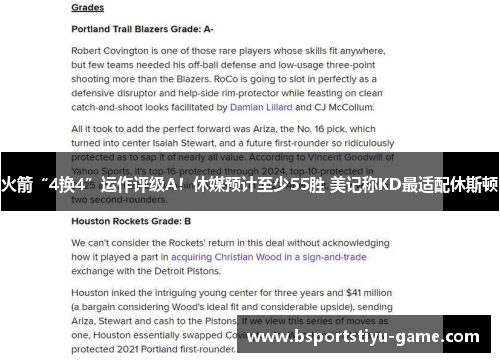 火箭“4换4”运作评级A！休媒预计至少55胜 美记称KD最适配休斯顿