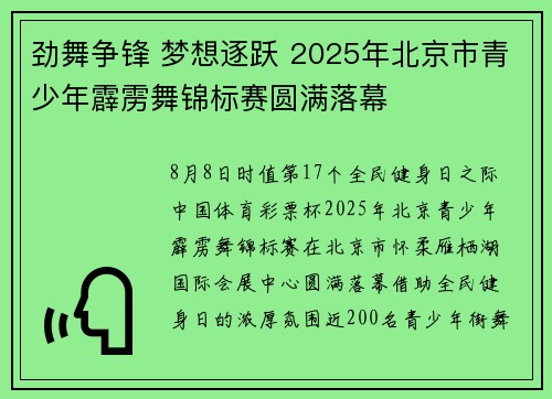 劲舞争锋 梦想逐跃 2025年北京市青少年霹雳舞锦标赛圆满落幕